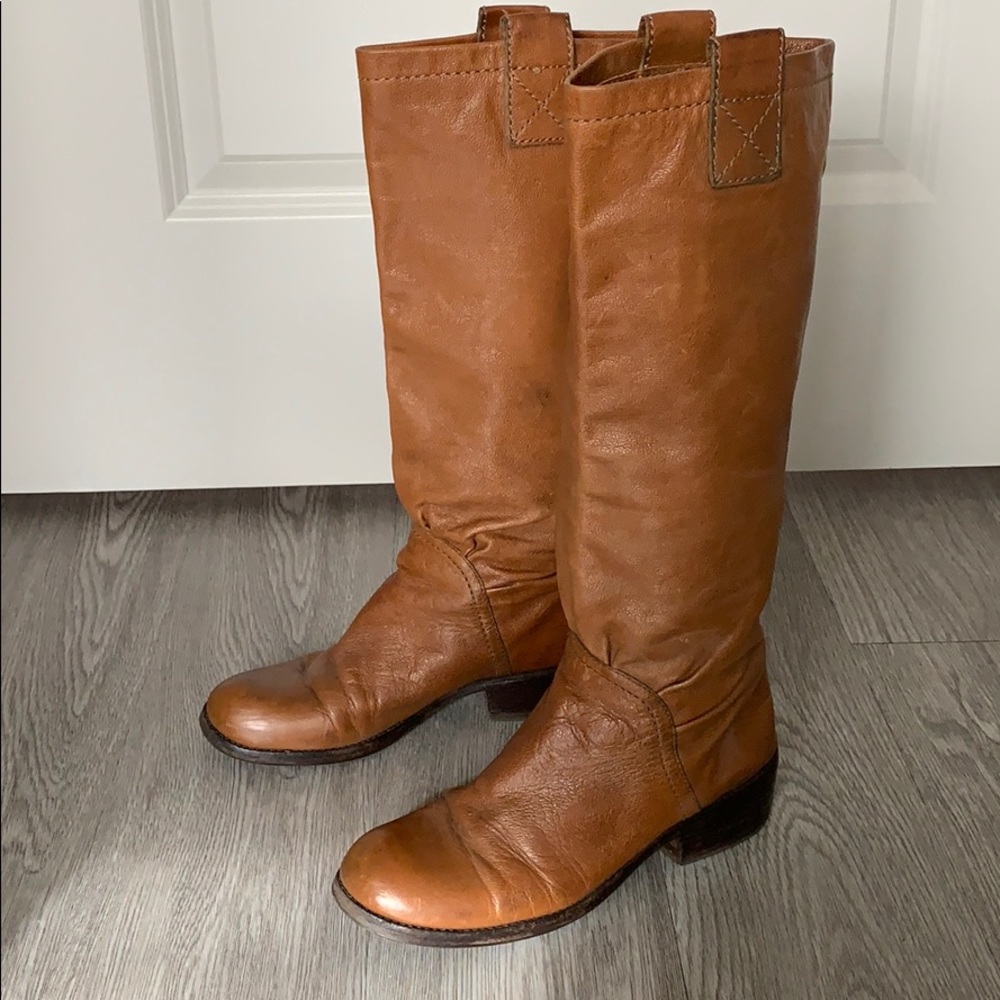 Brown leather boots